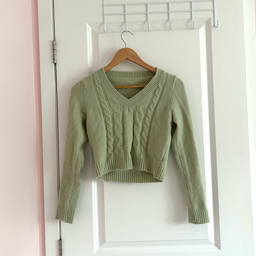 LAST CALL! sage green cable knit cropped sweater
